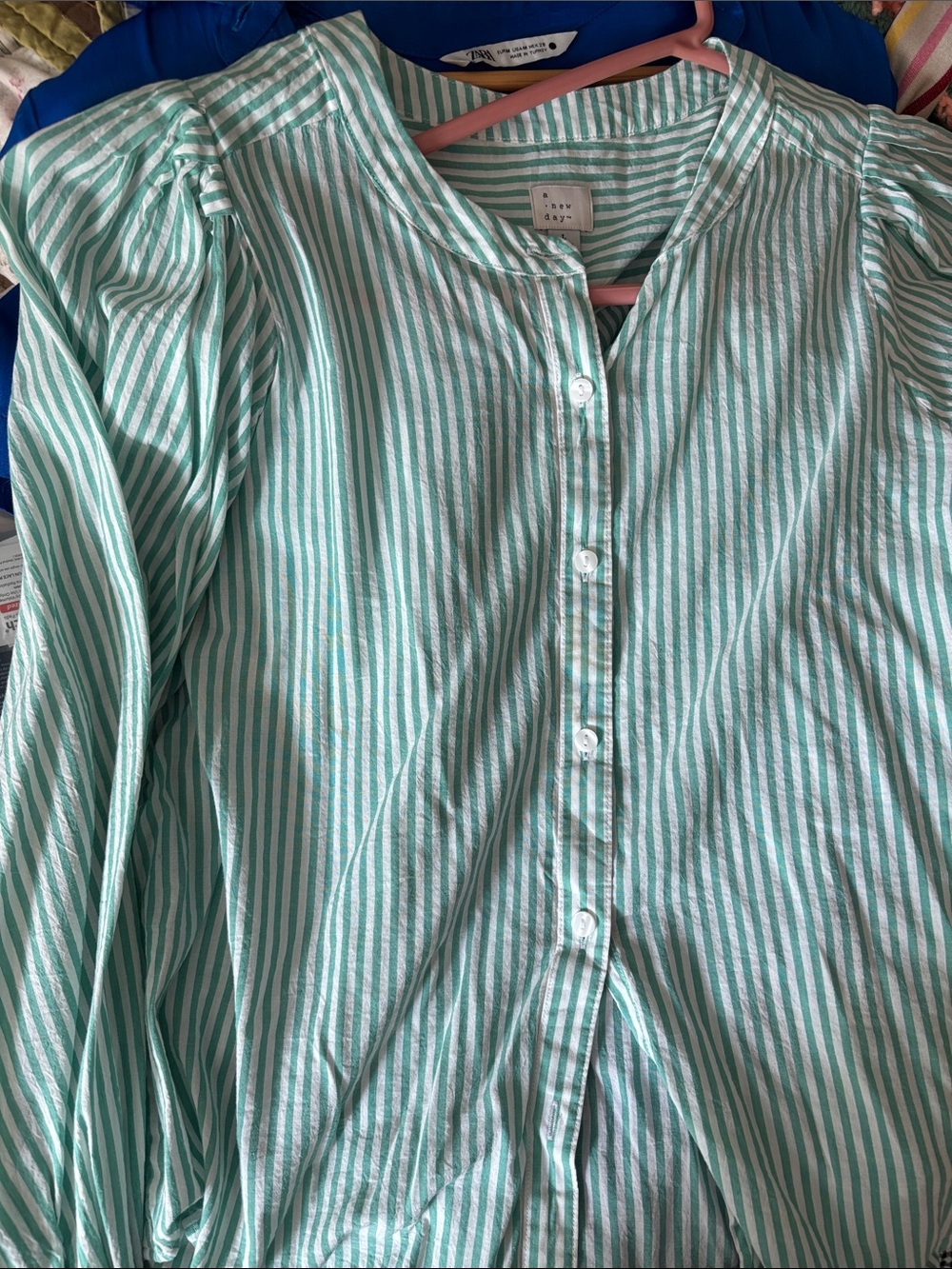 a new day Mint Green and White Striped Button-Down Shirt